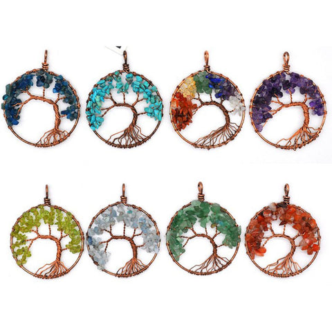 Quartz Natural Stone Tree of Life pendulum Pendant Necklace for Women Healing Crystal Necklaces Pendants Reiki Jewelry