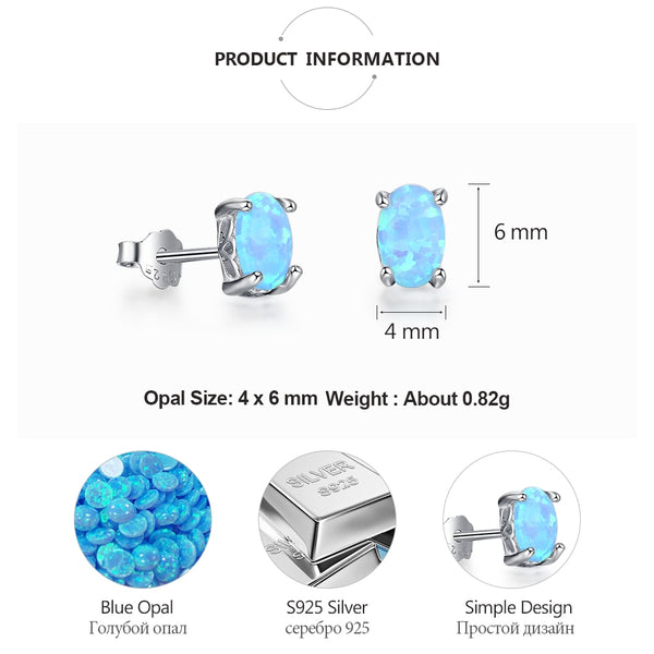 925 Sterling Silver Stud Opal Earrings