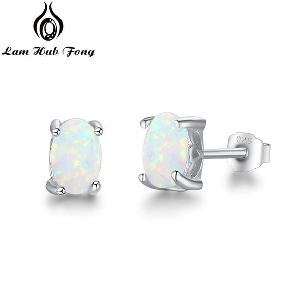 925 Sterling Silver Stud Opal Earrings