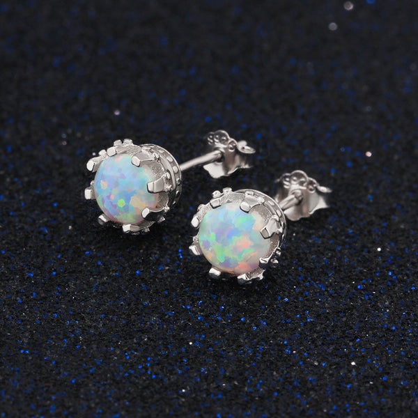 925 Sterling Silver Flower Stud Opal Earrings