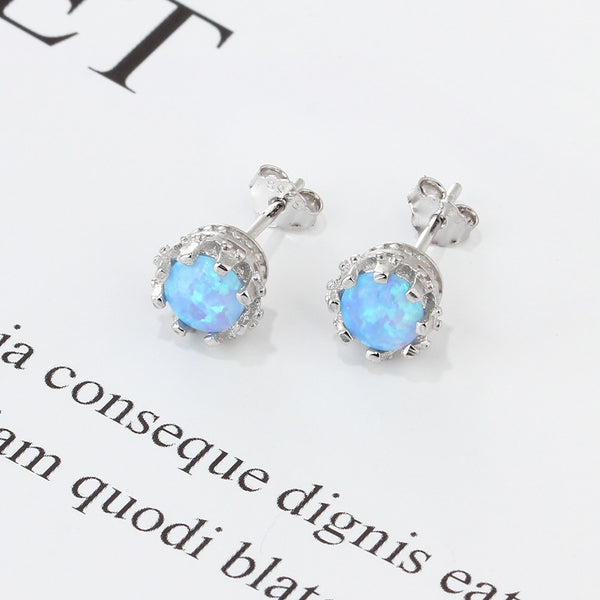 925 Sterling Silver Flower Stud Opal Earrings