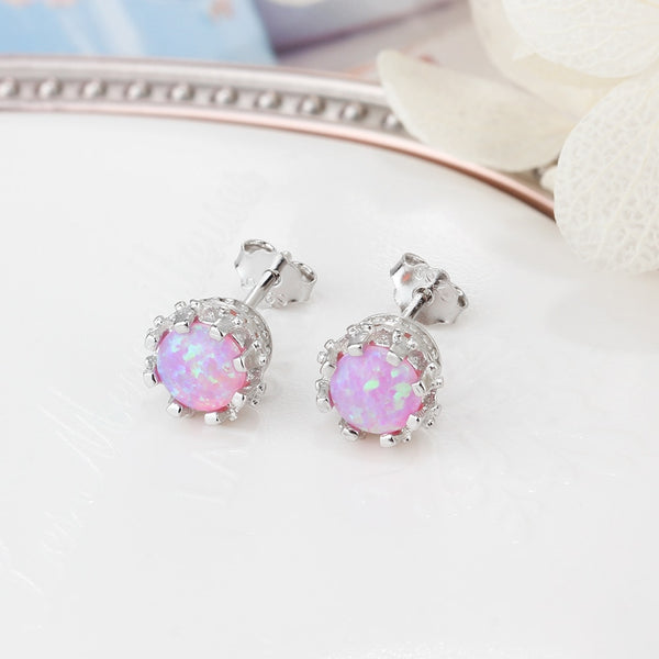 925 Sterling Silver Flower Stud Opal Earrings