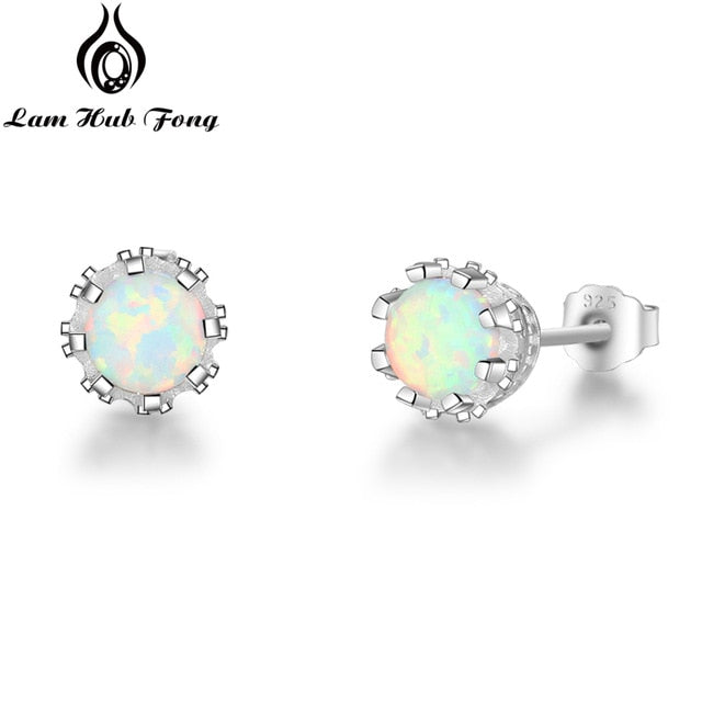 925 Sterling Silver Flower Stud Opal Earrings