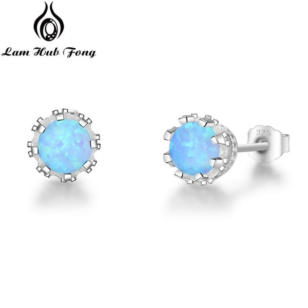 925 Sterling Silver Flower Stud Opal Earrings