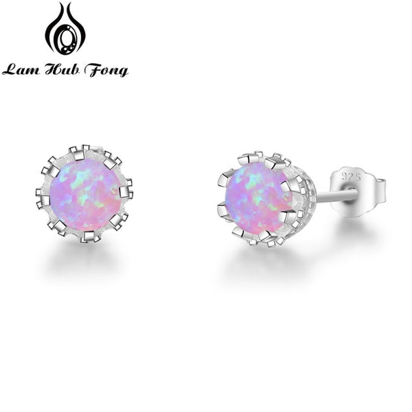 925 Sterling Silver Flower Stud Opal Earrings