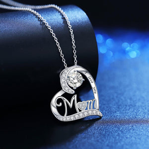 925 Sterling Silver Mom Heart Necklace with 5A Cubic Zircon