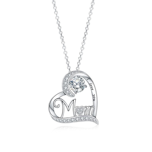 925 Sterling Silver Mom Heart Necklace with 5A Cubic Zircon