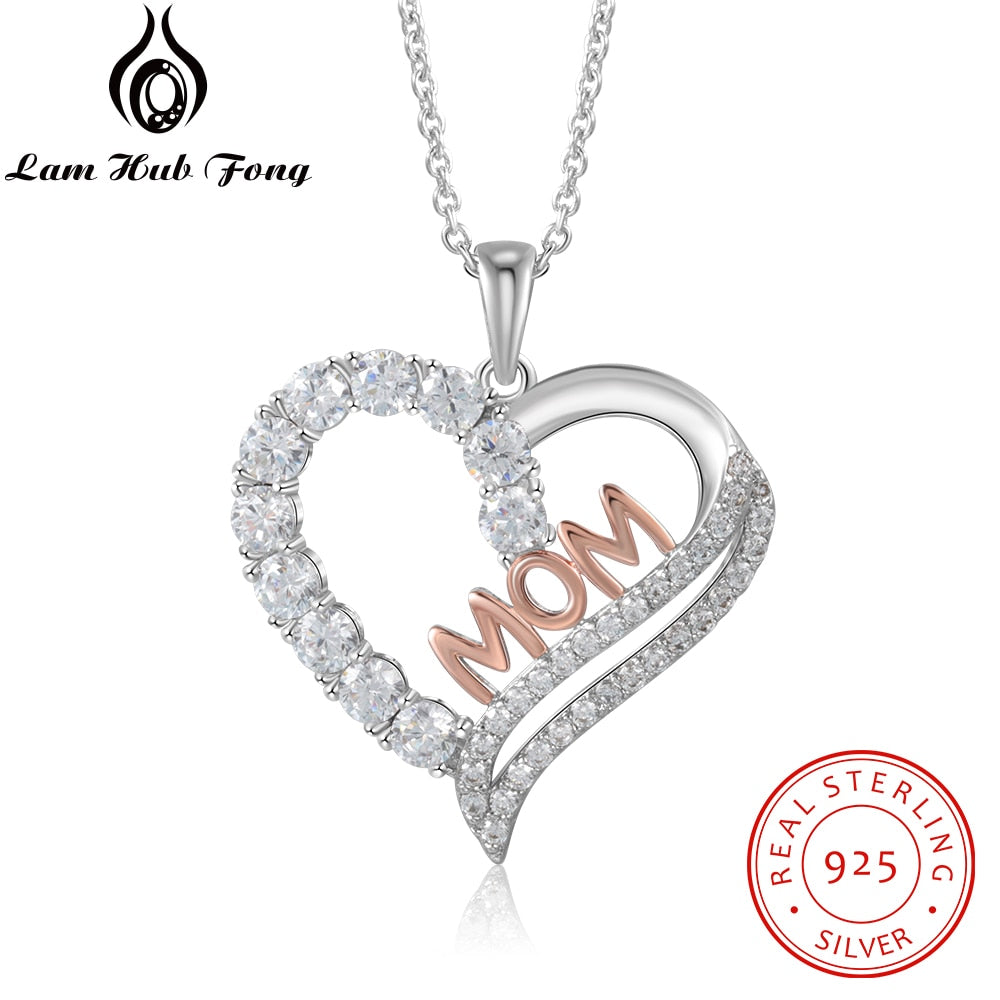 925 Sterling Silver MOM Heart Shape Zircon Necklaces