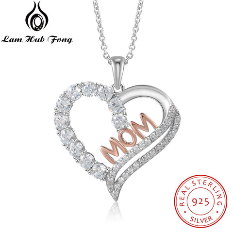 925 Sterling Silver MOM Heart Shape Zircon Necklaces