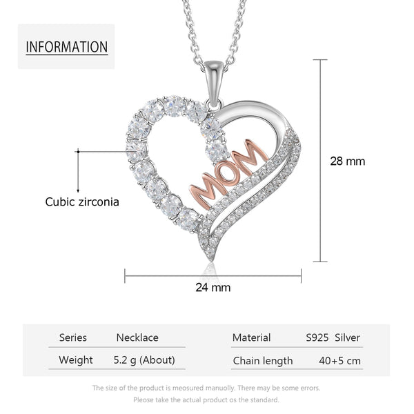 925 Sterling Silver MOM Heart Shape Zircon Necklaces