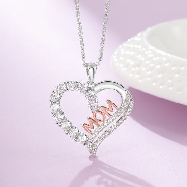 925 Sterling Silver MOM Heart Shape Zircon Necklaces