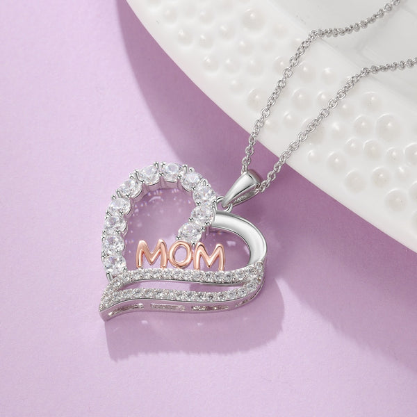 925 Sterling Silver MOM Heart Shape Zircon Necklaces