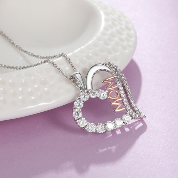 925 Sterling Silver MOM Heart Shape Zircon Necklaces