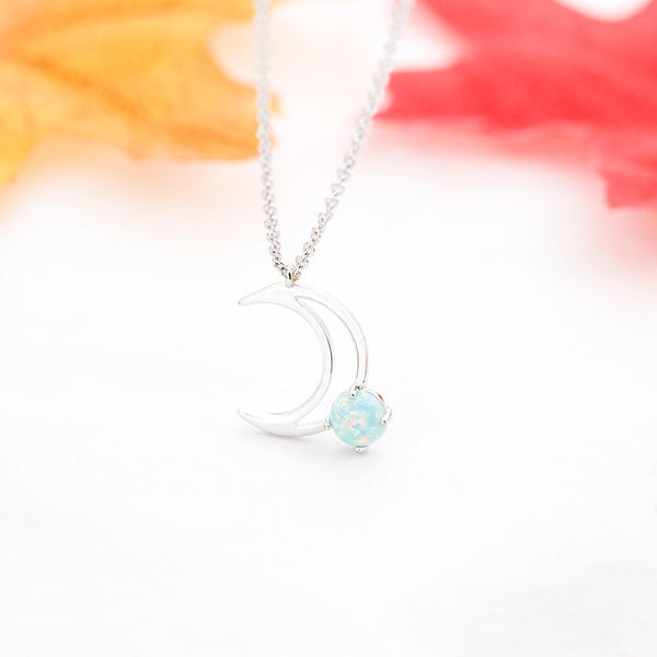 Crescent Moon Gold Chain Opal Necklace