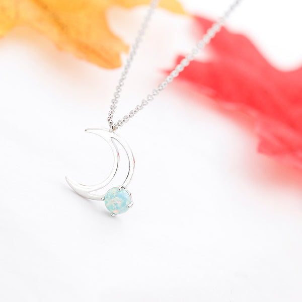 Crescent Moon Gold Chain Opal Necklace