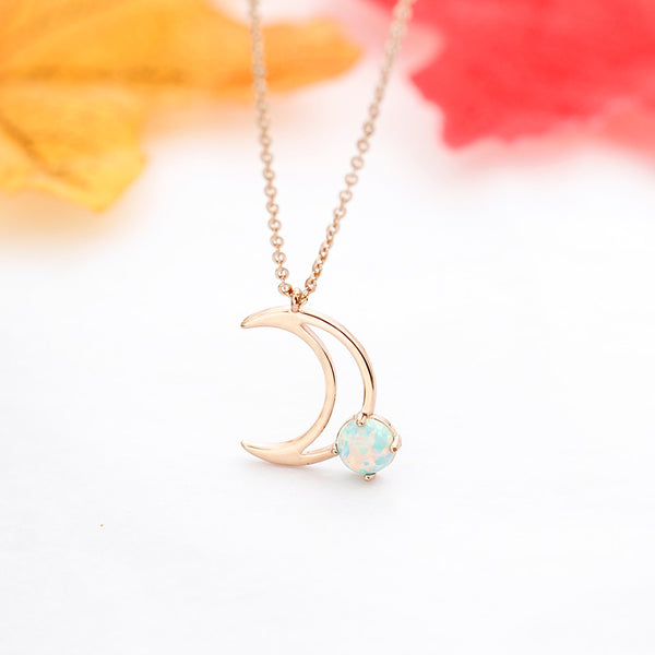 Crescent Moon Gold Chain Opal Necklace