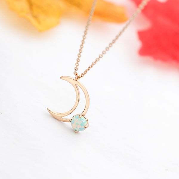 Crescent Moon Gold Chain Opal Necklace