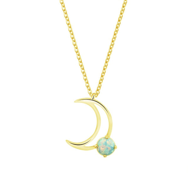 Crescent Moon Gold Chain Opal Necklace