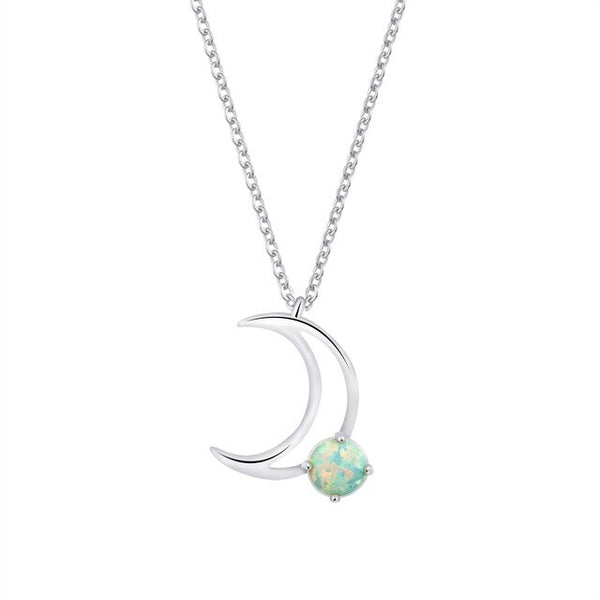 Crescent Moon Gold Chain Opal Necklace