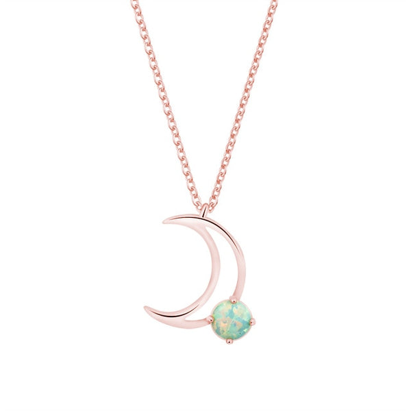 Crescent Moon Gold Chain Opal Necklace