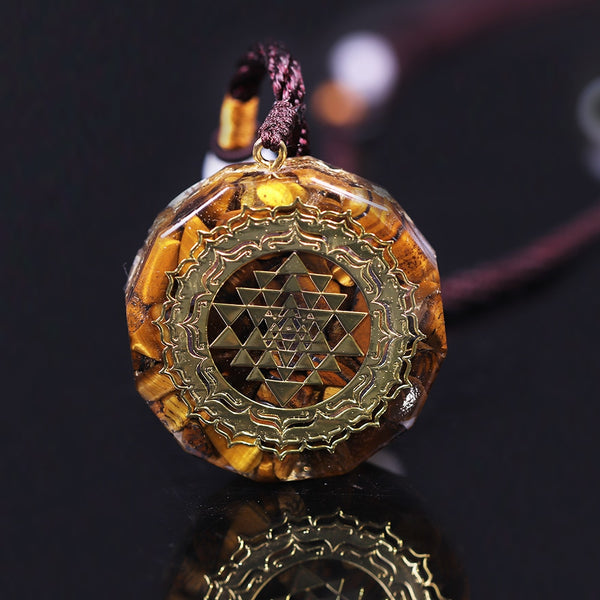 Orgonite Necklace Sri Yantra Pendant Tiger Eye Energy Necklace