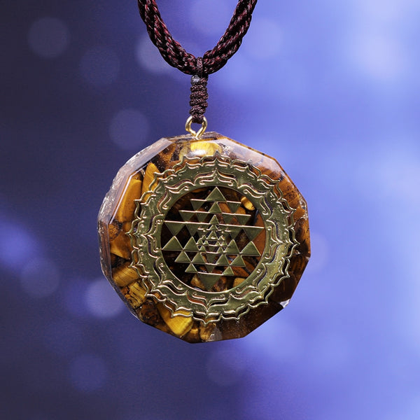 Orgonite Necklace Sri Yantra Pendant Tiger Eye Energy Necklace