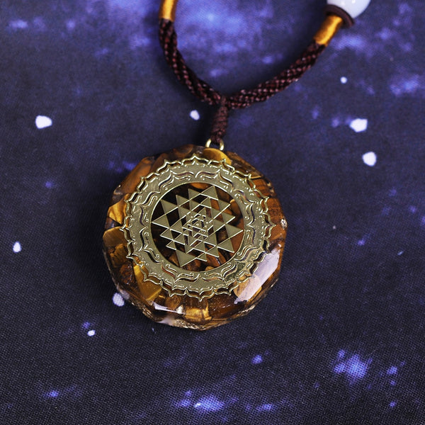 Orgonite Necklace Sri Yantra Pendant Tiger Eye Energy Necklace