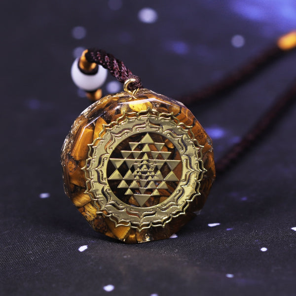 Orgonite Necklace Sri Yantra Pendant Tiger Eye Energy Necklace