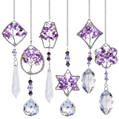Rainbow Crystal Tree of Life Healing Hanging Chakra Glass Pendant Home Decor
