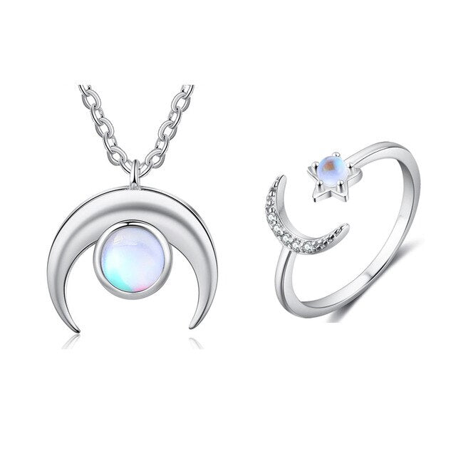 Moonstone Jewelry Sets 925 Sterling Silver (Pendant + Ring + Earrings)