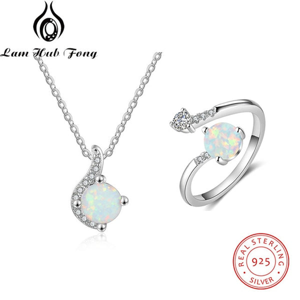 Opal Jewelry Sets 925 Sterling Silver (Ring + Earrings + Chain Necklace)