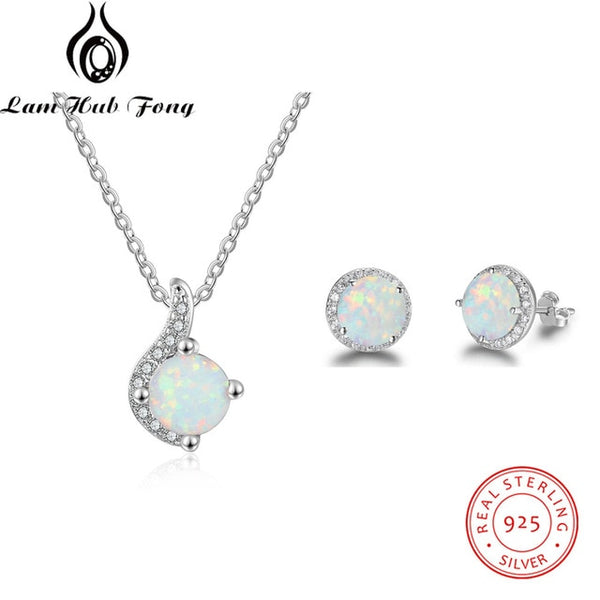 Opal Jewelry Sets 925 Sterling Silver (Ring + Earrings + Chain Necklace)