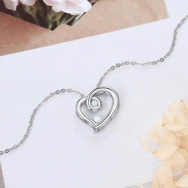 925 Sterling Silver White Opal Heart Necklaces