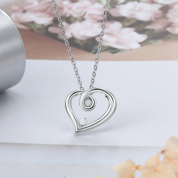 925 Sterling Silver White Opal Heart Necklaces