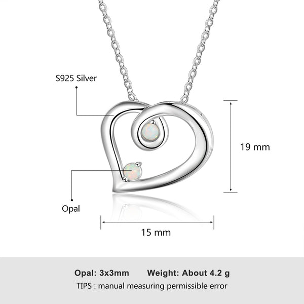 925 Sterling Silver White Opal Heart Necklaces