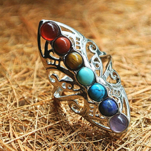 Vintage Silver Plated 7 Chakra Healing Ring