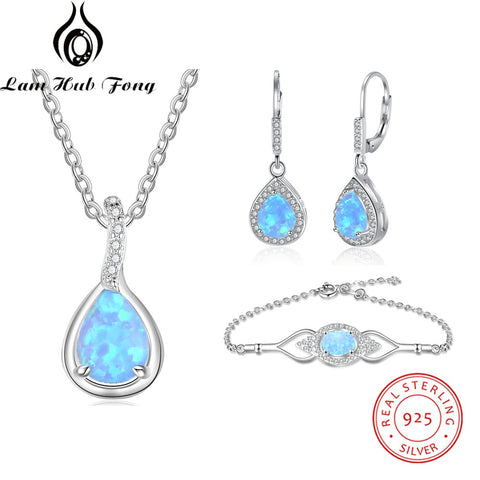 Cubic Zirconia Blue Opal 925 Sterling Silver Jewelry Set