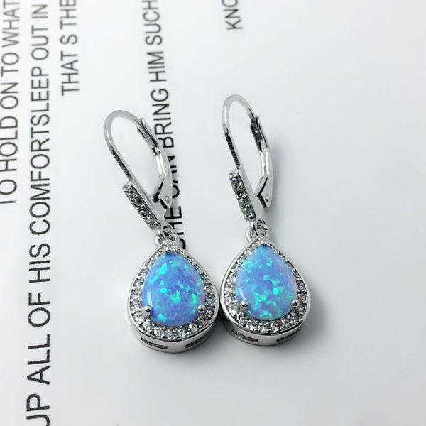 Cubic Zirconia Blue Opal 925 Sterling Silver Jewelry Set