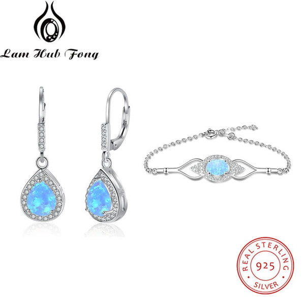 Cubic Zirconia Blue Opal 925 Sterling Silver Jewelry Set