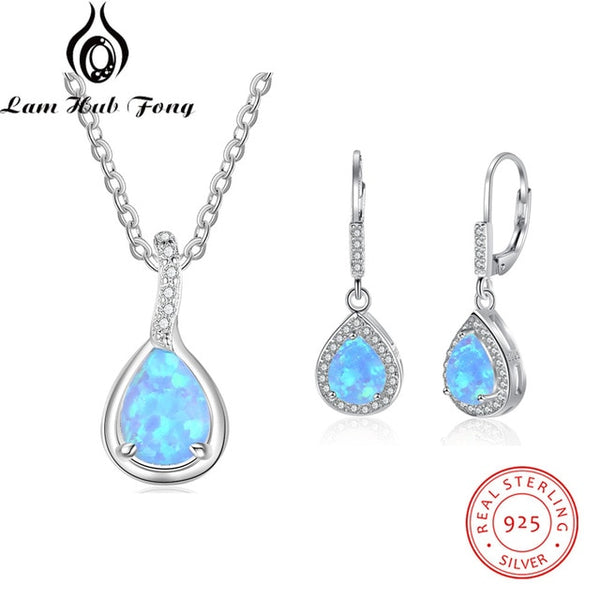 Cubic Zirconia Blue Opal 925 Sterling Silver Jewelry Set