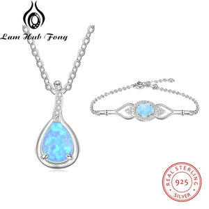 Cubic Zirconia Blue Opal 925 Sterling Silver Jewelry Set