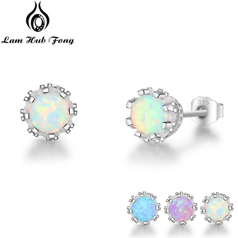 925 Sterling Silver Flower Stud Opal Earrings