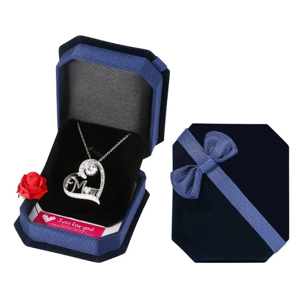 925 Sterling Silver Mom Heart Necklace with 5A Cubic Zircon