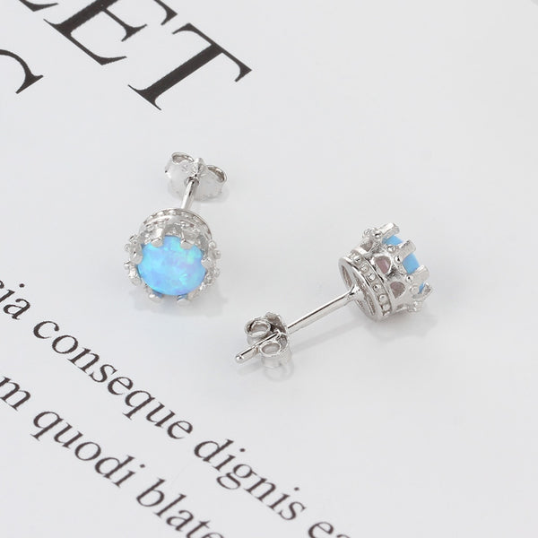 925 Sterling Silver Flower Stud Opal Earrings