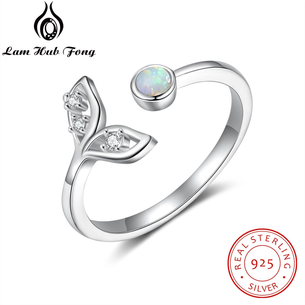 Opal Stone Mermaid Fish Tail Ring 925 Sterling Silver