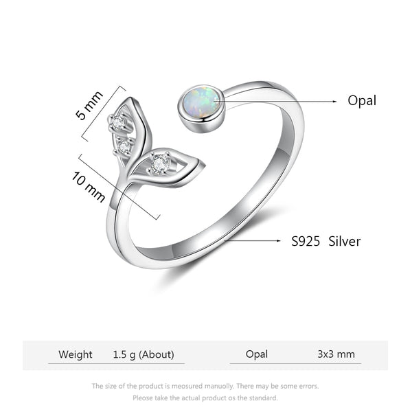 Opal Stone Mermaid Fish Tail Ring 925 Sterling Silver