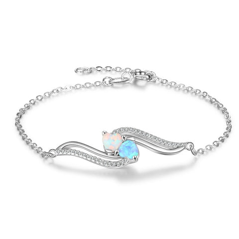 925 Sterling Silver Women Bracelets with Blue White Opal Bracelet