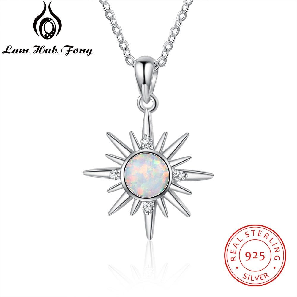 925 Silver Sun  Pendant with White Opal Stone