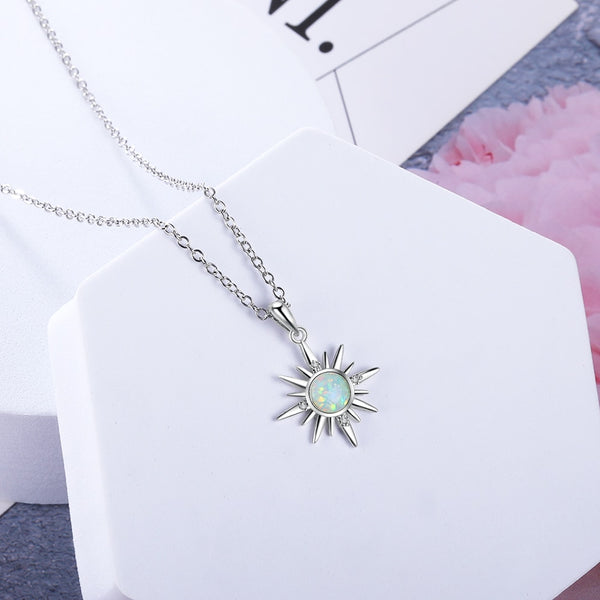 925 Silver Sun  Pendant with White Opal Stone