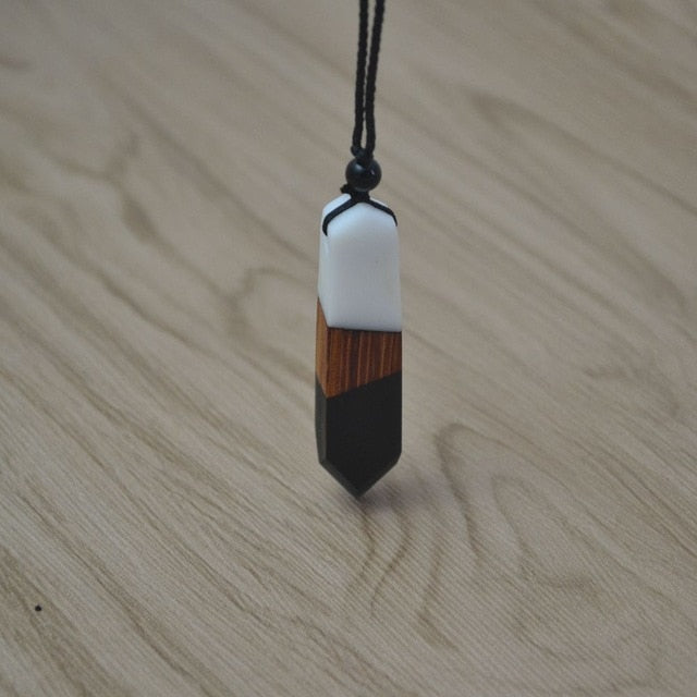 Vintage Wood Resin Necklace Pendant